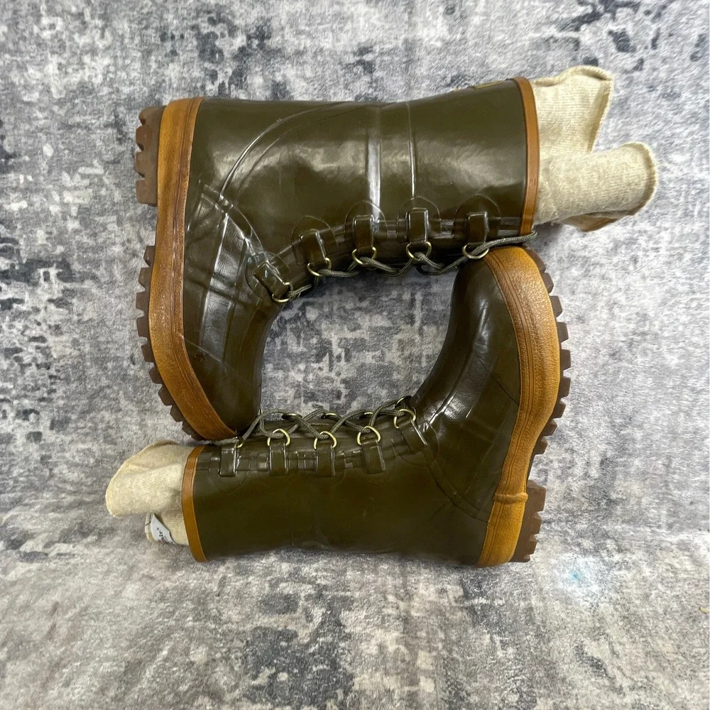 Hodgman Mens 10 Insulated Rubber Hunting Boots Olive Green Shearling Duck Style
